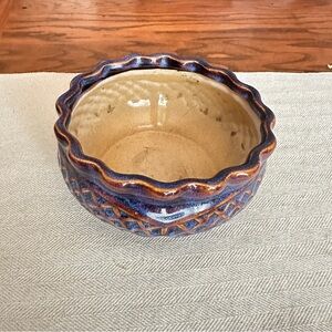 Hand Crafted Blue and Brown Ceramic Accent Bowl